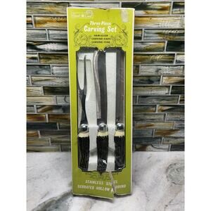 Vintage Grant Crest Stainless Steel Knife Three Piece Carving Set New Old Stock